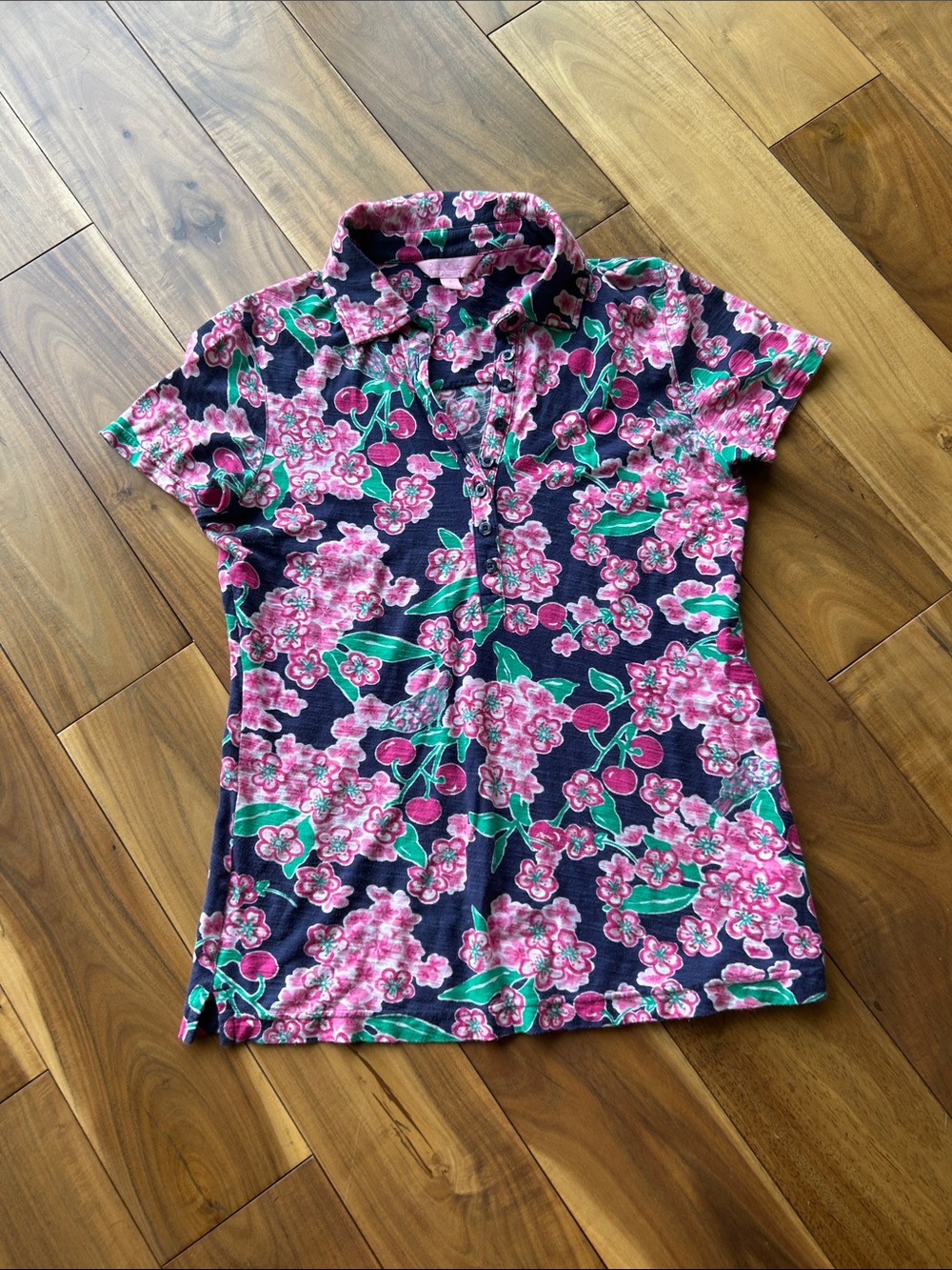 Lilly Pulitzer Girls Floral Polo - Pink, Green & Navy